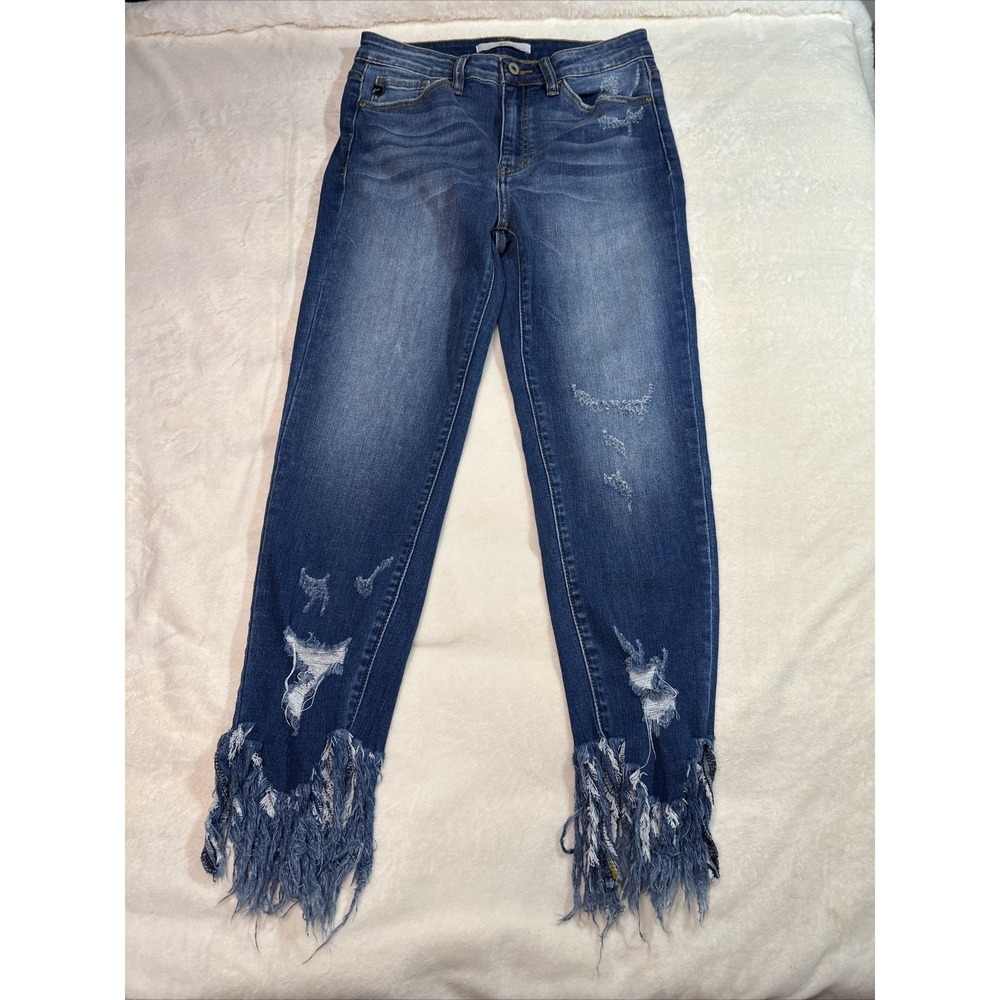 KANCAN Womens Size 5/26 Estila Raw Hem Button Fly Slim Straight Leg Denim Jeans